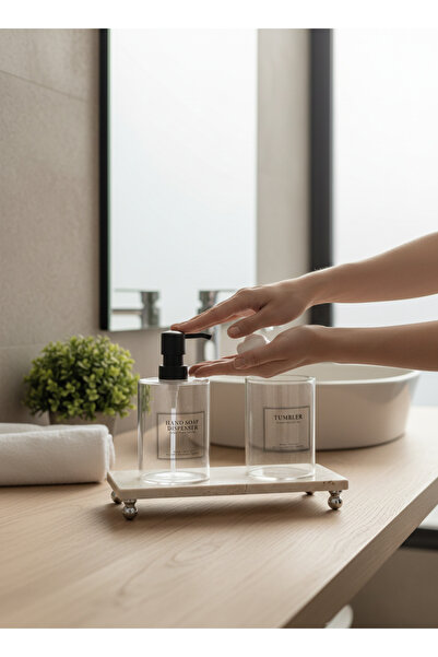 Akayev Travertine 23X12 cm Silver Beaded Footed Oil Dispenser and Liquid Soap...