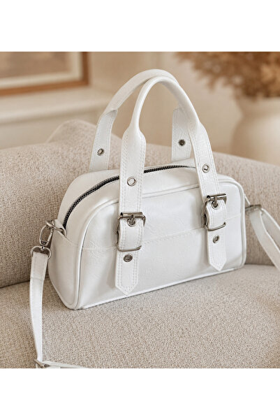 Sellini Women's Shoulder Bag with Adjustable Straps and Buckle Detail, White