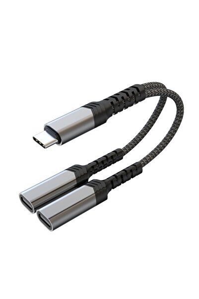 HADRON GJ-015 Type-C + 2 x Type-C Dişi Hızlı Şarj + Kulaklık Kablosu - Siyah