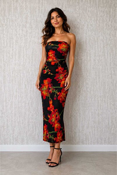 CALEMORE Women's Luxury Strapless Lined Tulle Evening Dress Night Stylish Gra...