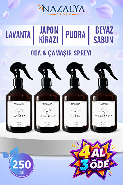 Nazalya 4lü Set Oda Ve Çamaşır Spreyi | Pudra | Japon Kirazı | Lavanta | Beya...