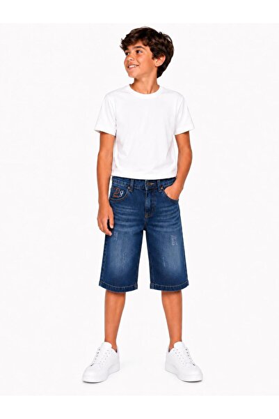 DGS KİDS Beli Ayarlanabilir Lastikli Cepli Pamuk Kot-Denim Kapri Şort