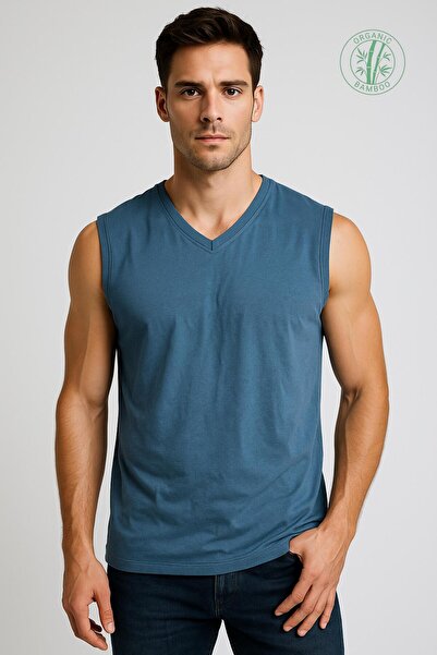 OBJE Men's Indigo Bambo V-Neck Sleeveless Undershirt