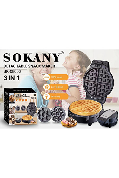 SOKANY 3-in-1 Waffle and Donut Maker Electric Sandwich Machine with 3 Plates