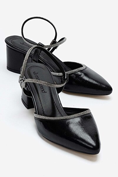 CCWAY AYAKKABI Pantofi cu toc de piatră pentru femei BLACK YANKİ