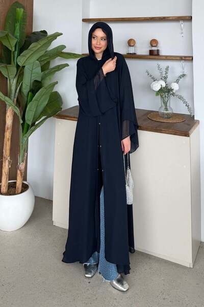 Şulemoda Giyim Hümay Çıtçıtlı Şal Detay Abaya Lacivert