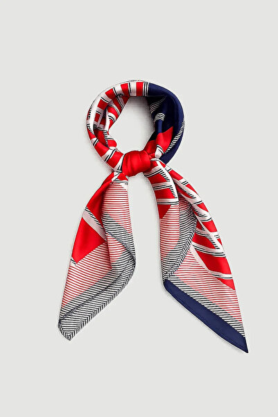Gusto Modern Line Patterned Scarf - Red
