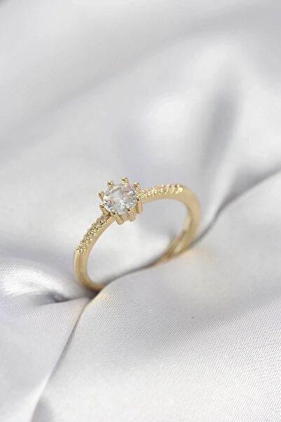 USLUCAN ALIŞVERİŞ Single Stone Model Gold Color Zircon Stone Women's Ring