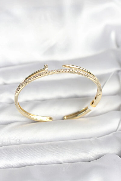 Generic Brand Brass Gold Color Zircon Stone Nail Model Women's Handcuff Bracelet