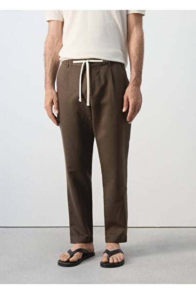 MANGO Man Pamuklu keten slim fit crop pantolon