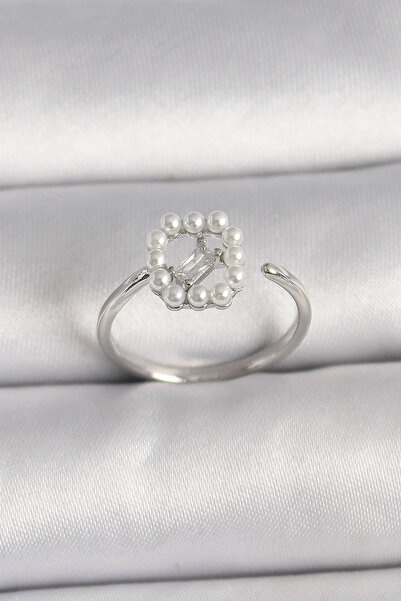 USLUCAN ALIŞVERİŞ Brass Silver Color Zircon Stone Detailed Adjustable Ring wi...