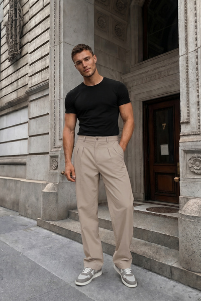 Rule Men's Pleated Baggy Fabric Trousers + Gift Bag