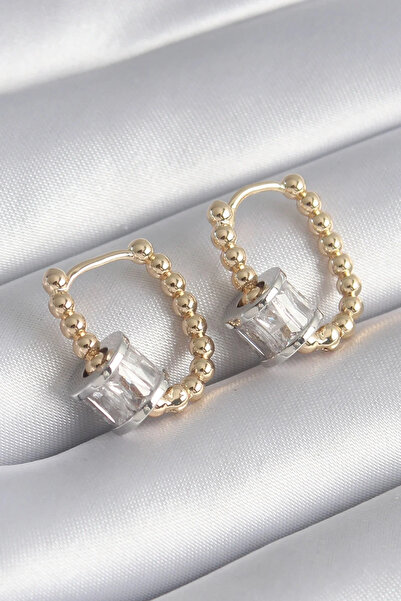 USLUCAN ALIŞVERİŞ Brass Gold Color Top Model Silver Color Zircon Stone Women'...
