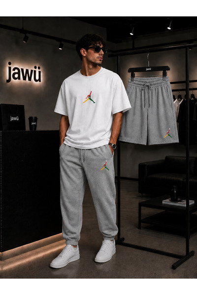 JAWÜ STYLE Basket Atan Adam Printed 3-Piece T-Shirt Shorts Tracksuit Set