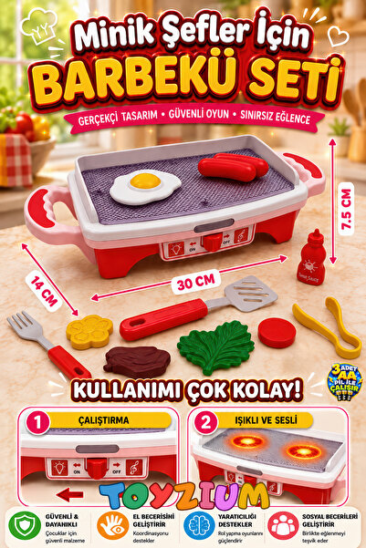 Shem Barbekü Oyuncak Seti - Işıklı Sesli Pilli Rol Yapma Mutfak Oyuncağı