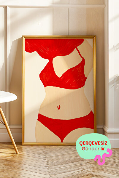 ArtDropsco Kırmızı Bikini Kadın Poster Modern Soyut Duvar Tablosu Çerçevesiz