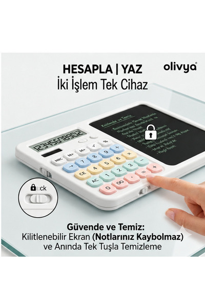 OLİVYA LCD Yazı Tabletli Hesap Makinesi - Kalemli Dijital Not Defteri ve Hesa...
