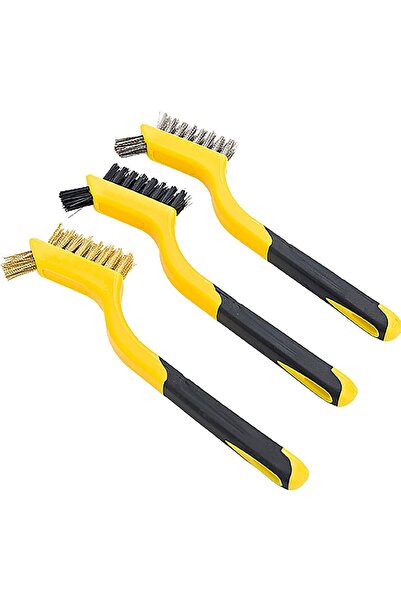 Arabest 3-Piece Wire Brush Set,Brass,Stainless Steel,Nylon Bristles,Curved Ha...