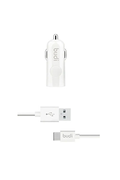 Budi Încărcător auto USB + cablu USB-C (Alb)