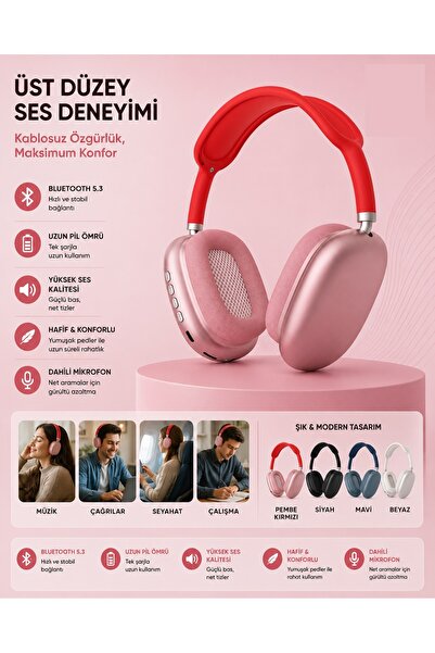 Tastech P9 Plus Kulaküstü Kablosuz Kulaklık Şarjlı Wireless Headphone Bluetoo...