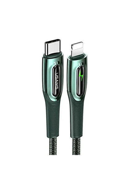 Usams Cablu USB-C la Lightning împletit, Smart Power-off, 20W PD, 1.2m, verde...