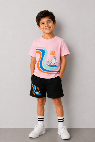 VODEXA Set de tricou și pantaloni scurți pentru băieți și fete, 100% bumbac, ...