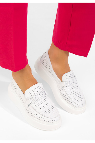 B T Shoes Mocasini piele cu talpa groasa Valerina albi