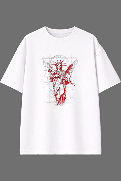 VSRN Μπλουζάκι Red Freedom Design με μπροστινή στάμπα, λευκό, oversized