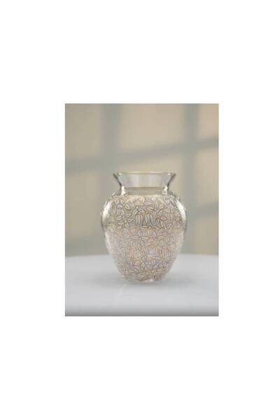 Paşabahçe Handmade Gold Gilded White Leaf Motif Small Glass Vase (15 cm)