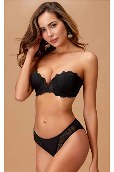 MİSS AYZA İÇTEN GELEN ŞIKLIK Missayza Women's Lace Strapless Bra Panty Set Pa...