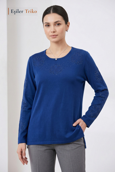Eşiler Triko Women's Parliament Lily Pattern Collar and Sleeves Embroidered, ...