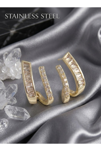 stainless steell Brass Gold Color Zircon Stone Earrings