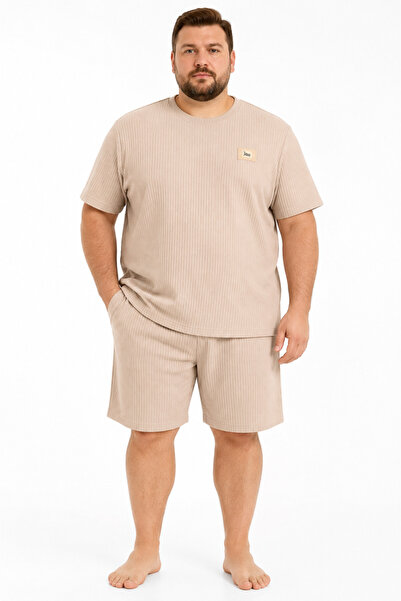 YUYİ Pijapi̇a Large Size Soft Textured Fabric Men's Shorts Pajama Set