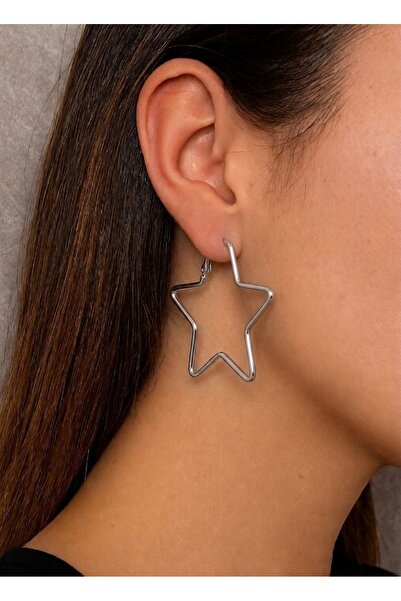 Markiz Takı Big Star Silver Color Earring Pair 5 cm