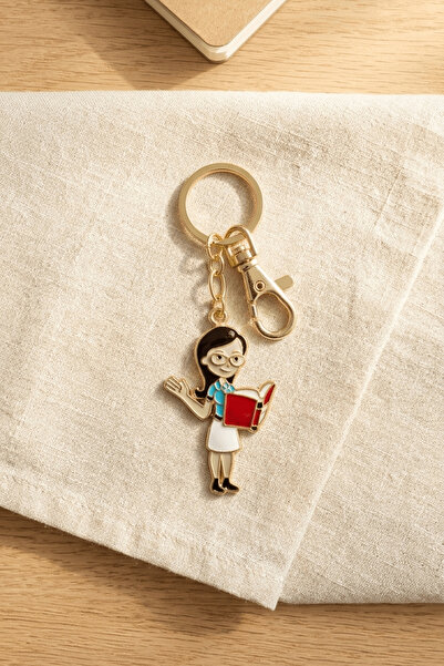 BB BİBUTİKSHOP Cute Teacher Reading a Book Figured Enamel Craftsmanship Bag a...