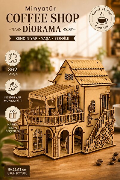 ALGWOOD Coffee Shop Diorama Minyatür Ahşap Maket 3D Puzzle DIY Kendin Yap Hob...