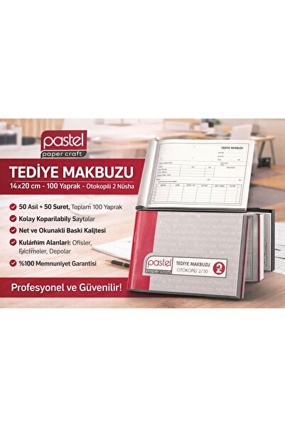 pastel paper craft Tediye Makbuzu 14x20 cm 2/50 ( 50 asıl 50 suret 100 yaprak...