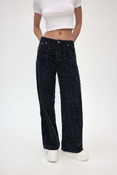 Signature Indigo Mikro Püsküllü Lacivert Kadın Denim Pantolon