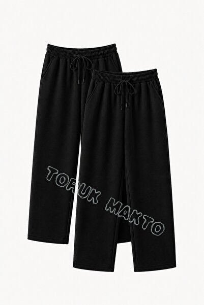 TORUK MAKTO 2 Pieces Unisex Regular Pipe Leg Black Color Sweatpants