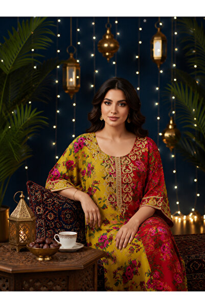 ASIAN Sheikhah Model Butterfly Robe Made of Cotton Fabric with Gold Embroidery