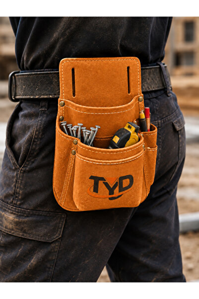 TYD Genuine Leather Multi-Pocket Tool Bag – Belt Type Waist Bag for Workers, ...