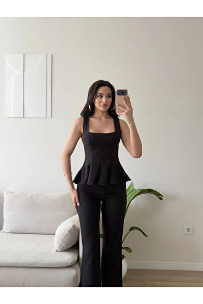 Zoom Butik Premium Volanlı Pantolon Takım - SİYAH