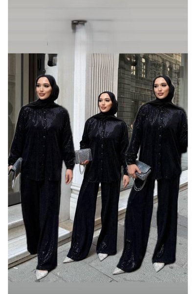 Arya Nisa Kids Women's Black Sequined Shirt and Pants Stylish Top and Bottom Set