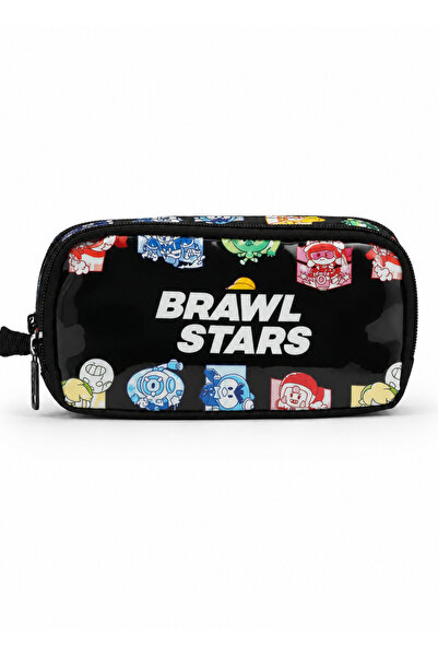 BRAWL STARS Lisanslı PVC Baskılı Kalemlik - Siyah 2 Bölmeli Kalem Çantası