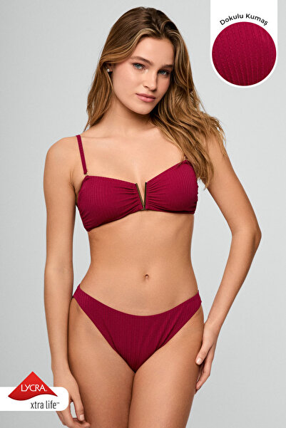 Kom Inde Dokulu Kumaş Straplez Bikini