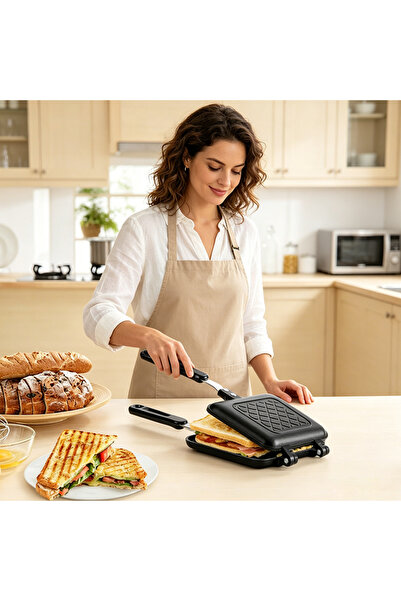 Fikpoo 1pc Double-Sided Sandwich Pan - Non-Stick Grill Pan, Rust-Resistant Al...
