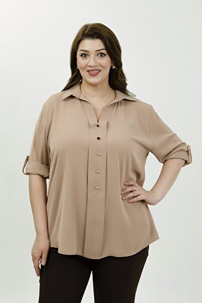 By Alba Collection Women's Mink Dubai Fabric Flowy Textured Plus Size Shirt