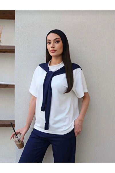 H&B MAİSON Scarf Detail T-Shirt Pants Double Modal Set