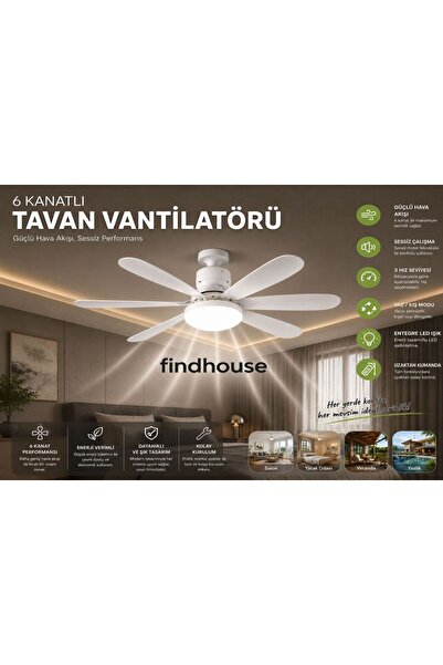findhouse Uzaktan Kumandalı Yeni Nesil Tavan Tipi Vantilatör