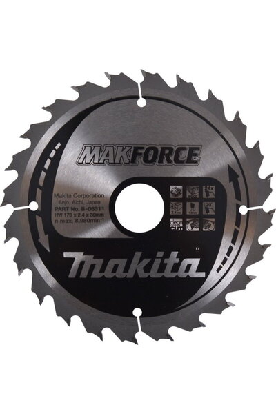Makita LamДѓ de ferДѓstrДѓu circular, Makforce TCT, 170 x 30 mm, 24 dinИ›i